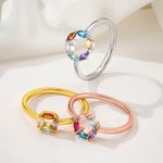 Personalized 1-6 Birthstones Sterling Silver Ring with Name Dainty Jewellery Anniversary Birthday Mother's Day Gift for Woman Mother