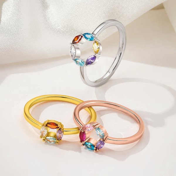 Personalisierte 1-6 Birthstones Sterling Silber Ring mit Namen Zierlich Schmuck Jahrestag Geburtstag Muttertag Geschenk für Frau Mutter