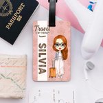 Etiqueta de equipaje personalizada con personaje de dibujos animados y nombre accesorio de viaje regalo de cumpleaños para amantes de los viajes