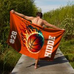 Gepersonaliseerde Vlame Basketball Honkbal Extra Groot Sneldrogende Strandlaken met Naam en Nummer Verjaardagscadeau voor Sportliefhebbers