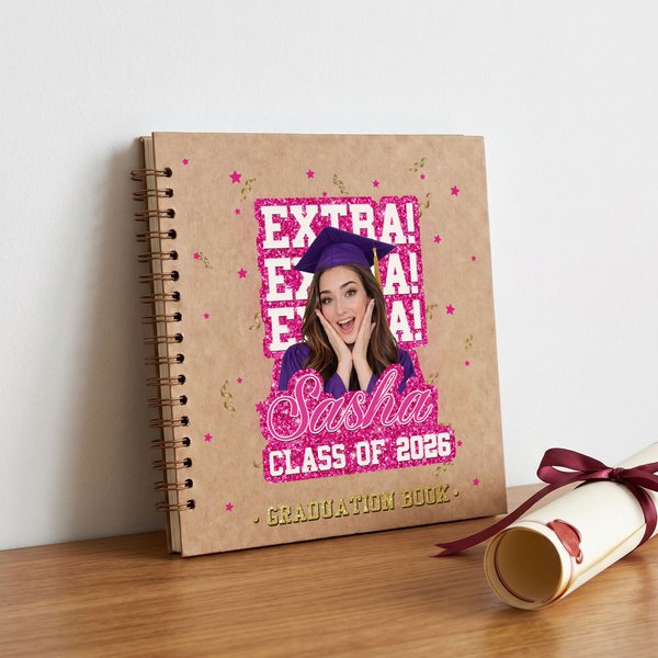 Personalisierte Graduierung Name und Jahr Foto Gästebuch mit Kugelschreiber und Aufkleber Graduierung Keepsake Geschenk für Absolventen