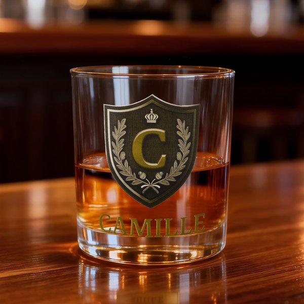 Personlig Luxury Crown Classic Badge Initial Rock Whisky Glass med navn Bursdag farsdagsgave til mann pappa ektemann Groomsman