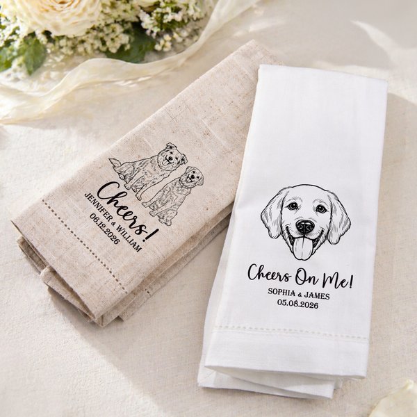 Personalised Pet Photo Linen Napkin with Name Text and Date Table Decoration Wedding Gift for Bridesmaid Pet Lover