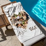 Personalized 6 Photos Heart Collage Quick Dry Soft Oversized Beach Towel with Names and Date Beach Party Birthday Gift for Couple Family