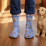 Personalized Cute Cat Stethoscope Pet Cage Bone Pattern Mid-Calf Soft Socks with Name Casual Daily Wear Fun Friday Gift for Veterinarians