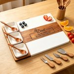 Gepersonaliseerde gegraveerde tekst Chef-kok vader Acacia marmeren snijplank onderzetterset met kom en lepel Vaderdag Housewarming Gift voor vader familie