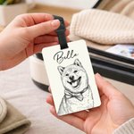 Personalised Line Art Effect Pet Photo Luggage Tag with Name Travel Accessories Birthday Gift for Pet Owners Travel Lovers