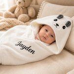 Personalised Cute Moose Animal Hooded Embroidered Soft Throw Blanket with with Name Daily Use Birthday Baby Shower Gift for New Moms Babies