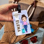 Etiqueta de equipaje personalizada con personaje de dibujos animados y nombre accesorio de viaje regalo de cumpleaños para amantes de los viajes