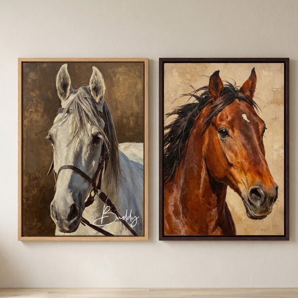 Personalized Oil Painting Texture Style Horse Portrait Framed Canvas Print with Name Home Decor Ship from USA Housewarming Gift for Horse Owners