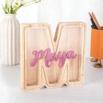 Gepersonaliseerd Houten Spaarvarken in Lettervorm met Transparant Venster en Naam Kerst- en Verjaardagscadeau Educatief Cadeau voor Kinderen