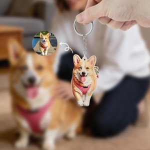 Personalised 2D Clay Effect Pet Photo Acrylic Keychain with Name Bag Tag Anniversary Birthday Gift for Pet Lovers Owners