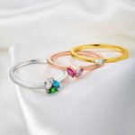 Personalized 1-6 Birthstones Sterling Silver Ring with Name Dainty Jewellery Anniversary Birthday Mother's Day Gift for Woman Mother
