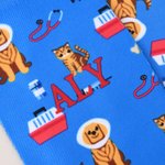 Personalized Cute Cat Stethoscope Pet Cage Bone Pattern Mid-Calf Soft Socks with Name Casual Daily Wear Fun Friday Gift for Veterinarians