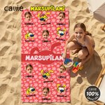Personalized 1-6 Face Photos Cute Marsupilami Face Expression Quick Dry Beach Towel with Name Birthday Gift for Kid Family | Callie × Marsupilami®