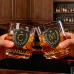 Personlig Luxury Crown Classic Badge Initial Rock Whisky Glass med navn Bursdag farsdagsgave til mann pappa ektemann Groomsman