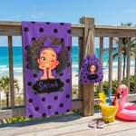 Personlig Polka Dots Cute Cartoon Little Girl 2 i 1 sammenleggbart hurtigtørkende badehåndkle og veske med navn reise bursdagsgave til svarte jenter