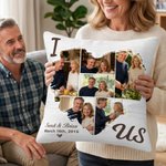 Personalized Heart Couple Photos Throw Pillow Cover with Name and Date Home Decor Valentine's Day Anniversary Gift for Couples
