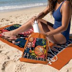 Personalized Cartoon Character Quick-Dry Beach Towel with Name Number and Drawstring Bag Beach Party Birthday Gift for Basketball Lover Friend
