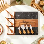 Gepersonaliseerde gegraveerde tekst Chef-kok vader Acacia marmeren snijplank onderzetterset met kom en lepel Vaderdag Housewarming Gift voor vader familie