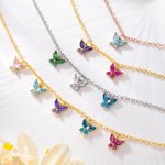 Personalized 1-10 Butterfly Birthstones Necklace Exquisite Jewelry Mother's Day Birthday Anniversary Gift for Mom Woman