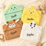 Personalised Cute Moose Animal Hooded Embroidered Soft Throw Blanket with with Name Daily Use Birthday Baby Shower Gift for New Moms Babies