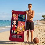 Personalized Cartoon Character Quick-Dry Beach Towel with Name Number and Drawstring Bag Beach Party Birthday Gift for Basketball Lover Friend