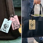Personalised Line Art Effect Pet Photo Luggage Tag with Name Travel Accessories Birthday Gift for Pet Owners Travel Lovers