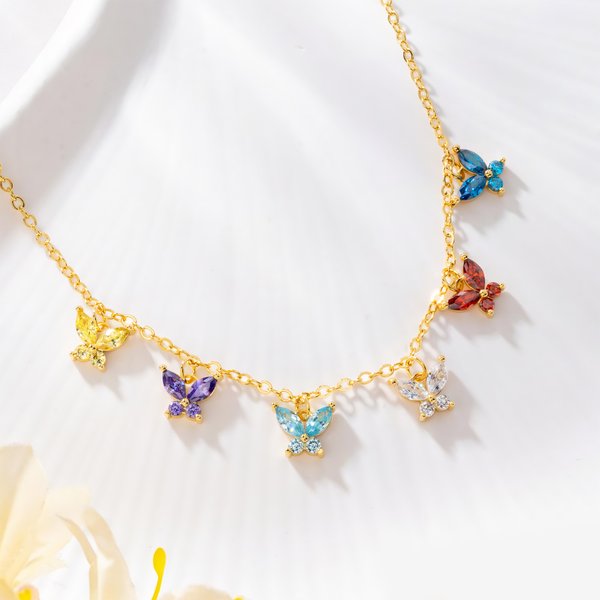 Personalisierte 1-10 Schmetterling Birthstones Halskette Exquisite Schmuck Muttertag Geburtstag Jahrestag Geschenk für Mutter Frau