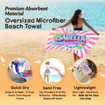 Gepersonaliseerde Multi-Color Doodle stijl sneldrogende oversized strandhanddoek met naam Seaside Vacation Beach Party Verjaardagscadeau voor vrienden familie