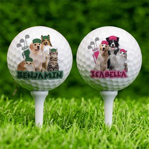 Pallina da golf personalizzata con ritratto dell'animale domestico con nome, regalo di compleanno e anniversario per gli amanti del golf e i proprietari di animali domestici