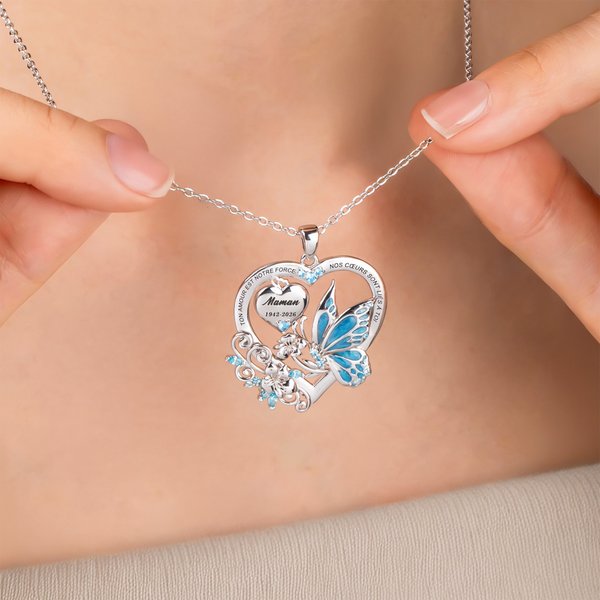 Collier papillon personnalisé avec nom et pierre de naissance - Cadeau de la fête des Mères pour maman et grand-mère