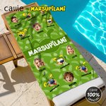 Personalized 1-6 Face Photos Cute Marsupilami Face Expression Quick Dry Beach Towel with Name Birthday Gift for Kid Family | Callie × Marsupilami®