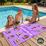 Personalized 1-6 Face Photos Cute Marsupilami Face Expression Quick Dry Beach Towel with Name Birthday Gift for Kid Family | Callie × Marsupilami®