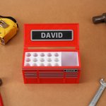 Personalized 3D Printing Red Tool Chest Pen Holder with Name Workshop Office Accessory Garage Decor Birthday Gift for Tool Lovers Mechanics