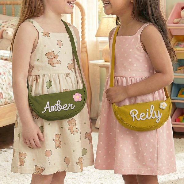 Personalized Multicolor Flower Lollipop Matching Parent-Child Crossbody Bag Set with Name Daily Use Shopping Birthday Gift for Kid Family