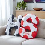 Personalised Soccer Design Initial Soft Cushion with Name Living Room Decor Game Day Birthday World Cup Gift for Soccer Player Lover