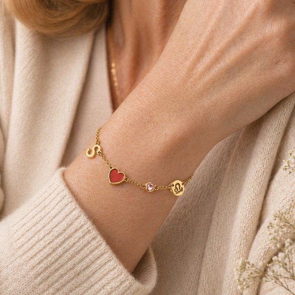 Personalized Constellation Birthstone Initial Heart Pendants Bracelet Daily Use Anniversary Birthday Gift for Woman Friend Girlfriend