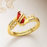 Personalized Graduation Birthstone Ring with Engraved Text and Zircons Graduation Gift for College High School Graduates