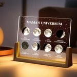 Gepersonaliseerd Acryl LED Maanfase Nachtlampje met Houten Voetstuk met Naam en Datum Bureaudecoratie Verjaardagscadeau voor Familie en Vrienden
