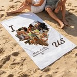 Personalized 6 Photos Heart Collage Quick Dry Soft Oversized Beach Towel with Names and Date Beach Party Birthday Gift for Couple Family