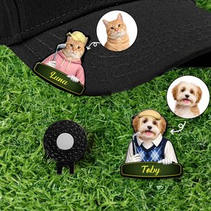 Personalised Cute Cartoon Pet Character Photo Magnetic Hat Clip Golf Ball Marker with Name Birthday Anniversary Game Day Gift for Golf Lovers
