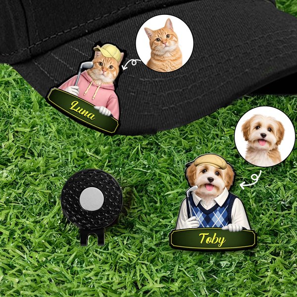 Personalised Cute Cartoon Pet Character Photo Magnetic Hat Clip Golf Ball Marker with Name Birthday Anniversary Game Day Gift for Golf Lovers