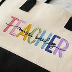 Personalized Muticolor Embroidered Teacher Large Tote Bag Portable Makeup Bag with Name Teacher's Day Birthday Gift for Teachers