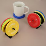 Personalised 3D Printed Non-slip Mixed Colour Bumper Plates Shape Coasters Set of 5 Funny Birthday Gift for Gym Weightlifting Fitness Enthusiasts
