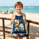Personalized Multicolour Ball Sports Cartoon Character Drawstring Beach Backpack with Name Beach Party Birthday Gift for Ball Sports Lovers