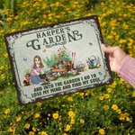Personalized Garden Theme Cartoon Character Horizontal Metal Sign with Name Garden Door Decor Birthday Gift for Grandma Mom Garden Lover