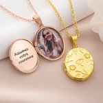 Collier médaillon personnalisé avec initiale texte photo et fleur de naissance - Cadeau d'anniversaire fête des Mères pour les femmes