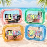 Bolsa de Maquillaje Personalizada Efecto Floral Artístico Diseño Transparente con Nombre Esencial de Viaje Fiesta en la Playa Regalo de Cumpleaños para Mujer Niña