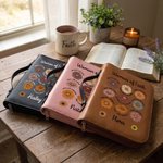 Personalizada Mujer de la Fe Versículos de la Biblia Flor de cuero de la PU Biblia cubierta del libro con el nombre de cremallera y asa de bautismo religioso regalo de cumpleaños para los cristianos